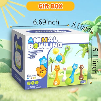 Mini Toddler Bowling Set Ages 1-5 with 10 Plastic Pins (5 Forest Animals) and 2 Balls, Lightweight Indoor Montessori-Inspired First Birthday Gift for Toddler Boys Girls