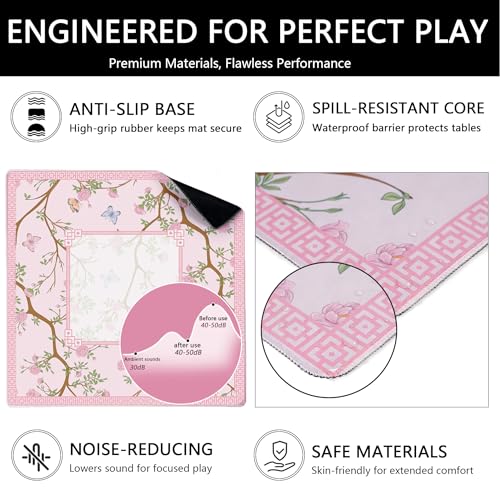 Mahjong Mat for Table, 31.5''x31.5'' Non-Slip & Noise Reduction Mahjong Mat with Rules,Mah Jongg Gift with Carrying Bag for Poker,Board Games,Dominoes,Cards & Tile Games (Light Pink) - color: Light Pink