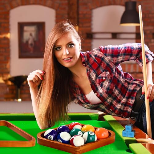 31 Pcs Pool Table Balls Billiard Accessory Kit with 16 Table Balls 1 Triangle Billiard Rack 1 Diamond Holder 12 Rack Cue Chalks 1 Brush for Friend Travel Office Desk Games Bartop - color: Gold