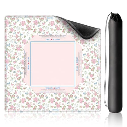 American Floral Mahjong Mat 33"x33", Large Non-Slip Noise Reducing Table Cover, HD Fade-Resistant Printed Mat with Beginner Game Rules & Carry Bag, Square Mat for Poker, Board, Card & All Tile Games - color: Pink-3