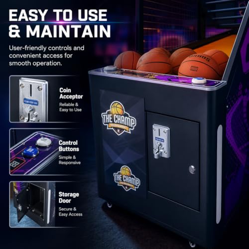 Foldable Coin Operated Basketball Arcade Game Machine 2 Player | LED Scoreboard, Sound Effects, Commercial Grade, Home & Bar Use, Indoor Use
