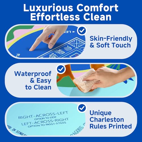 Mahjong Mat 2025 Upgraded No-Crease & No Odor Design, 32.3 Inch with Waterproof Velvet, Non-Slip PU Silicone, Lightweight for Noise Reduction, Includes Printed Rules for Tiles and Cards (Gradent) - color: Gradent1