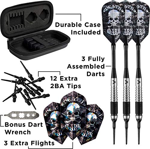 Viper Desperado 80% Tungsten Soft Tip Darts with Storage/Travel Case: Death Mark, 18 Grams - style: Fine Knurling