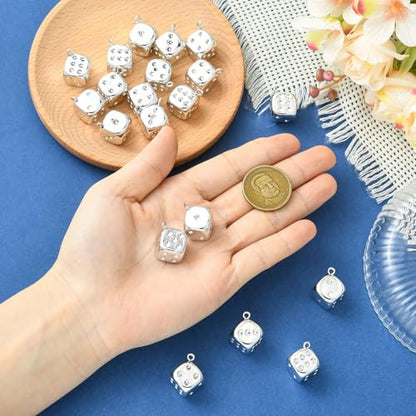 Stiesy Plating Acrylic Dice Charms 40Pcs, Silver Color Gambling Theme Pendants Dangle Charms Bulk for Jewelry Making, DIY Craft Projects and Game Lover Presents - color: Silver Dice-40pcs