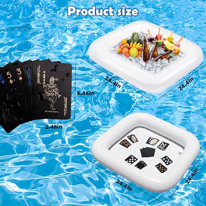 2 PCS Floating Pool Game Table with Waterproof Playing Cards for Summer Pool Party，Inflatable Ice Drink Cooler Serving Tray Bar for Pool Beach Outdoor Picnic Birthday Party Supplies