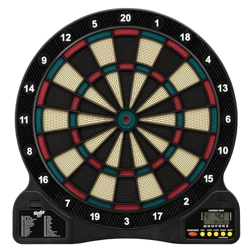 Fat Cat by GLD Products 727 Electronic Dartboard Value Size Over 15 Games and 132 Options Auto-Scoring Compact Display with Missed-Dart Throw Catch Ring Soft Tip Darts and Extra Points Battery