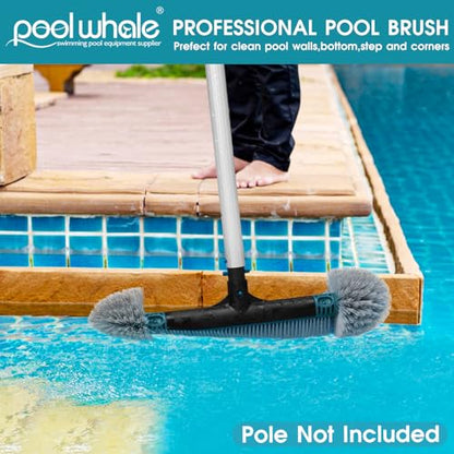 20'' Pool Brush Head, Detachable Pool Cleaning Brush with Durable Around Nylon Bristles, EZ Clip Aluminum Handle- Clean Swimming Pools Walls, Steps & Corners Faster - size: 20" Detachable Pool Brush