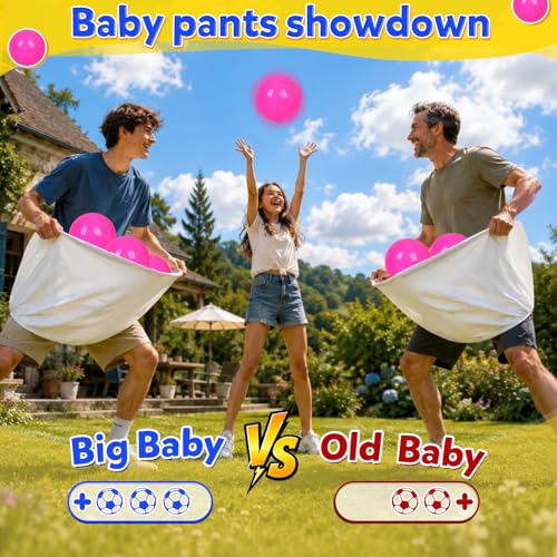 10 PCS Granny Pants Yard Game Set -Baby Shower Games Funny Activities 2 Pcs Oversized Diaper Catch & 8 Pcs Silicone Bouncing Balls,Fun Outdoor Toss Game for Family Reunion, Backyard Activities