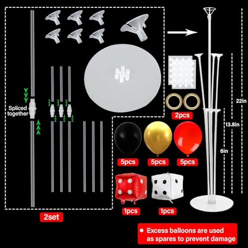 Naozinebi Casino Party Balloons Stand Kit 2 Sets with 2 Dice Foil Balloons Casino Night Theme Party Balloon Centerpiece for Tables for Poker Las Vegas Game Night Birthday Party Decorations - style: Casino