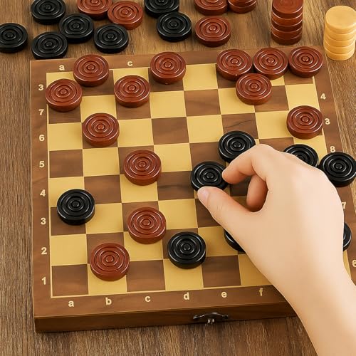 Sumind 24 Pieces Wooden Checkers 1.06 Inch Wood Checkers Pieces Stackable with Drawstring Storage Bag for Board Game Backgammon (Brown and Black) - color: Brown and Black