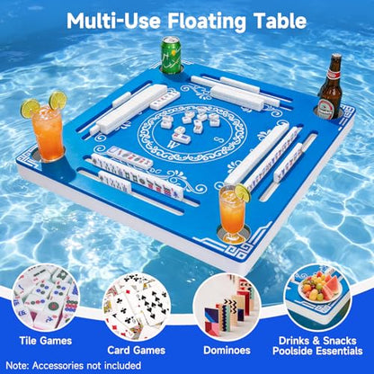 32" Double-Sided Floating Mahjong Table for Pool, Floating Mahjong Mat, Water Game Table for Mahjong Poker Card Dominoes Scrabble Board, Games Tray for Swimming Pool Hot Tub Beach Summer Party - color: Blue