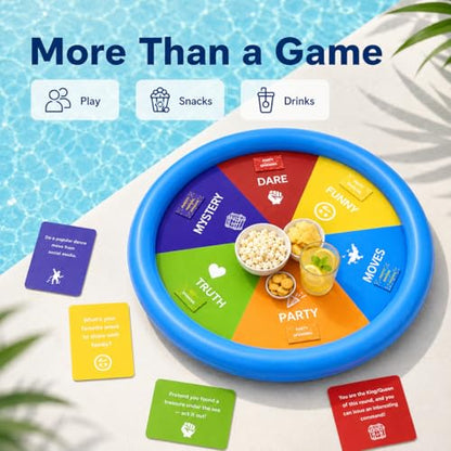 Inflatable Pool Party Game Table with Waterproof Silly Challenge Cards & Spinner, Floating Pool Game Toys for Teens Adults Family, Summer Pool Accessories for Backyard Beach Party