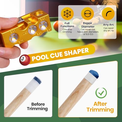 11-in-1 Aluminum Alloy Pool cue Tips Replacement kit,Pool cue tip Shaper,Professional Cue Stick Tool Kit,Pool cue Shaper Accessories for Replacement and Shaping Cue Tips (Yellow)