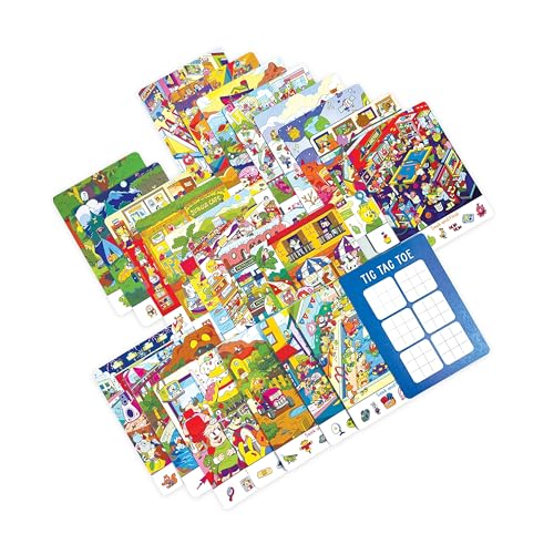 OOLY Seek and Find Activity Cards for Kids - 24 Seek and Find Picture Cards with Fun Themes, Tic Tac Toe on Every Card - Portable Game Set, Ages 4 and Up - style: Seek and Find