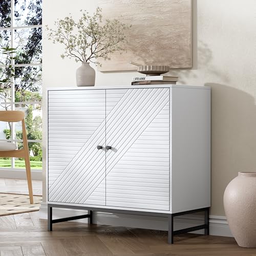Storage Cabinet with Doors and Adjustable Shelf, Sideboard Buffet Cabinet with Storage, Console Table & Credenza for Living Room, Kitchen, Dining Room - color: White