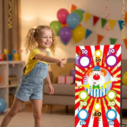 Carnival Bean Bag Toss Game Banner, Circus Party Throwing Game with 8 Holes, Fun Outdoor Indoor Carnival Party Decoration Supplies for Kids Adults