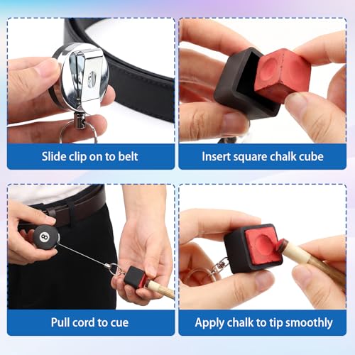 2PCS Billiard Pool Chalk Holder with Retractable Key Ring, Heavy Duty Zinc Alloy Cue Chalk Case, Wear Resistant Snooker Stick Gear Accessories for Men, Universal Fit for Standard Square Chalks