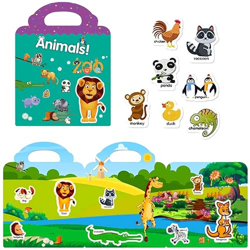 Reusable Sticker Book for Kids, Animal Stickers Educational Learning Toys Travel Stickers Activity Books for Toddler Girls Boys Age 3+ Birthday Gifts - style: Animal