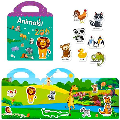 Reusable Sticker Book for Kids, Animal Stickers Educational Learning Toys Travel Stickers Activity Books for Toddler Girls Boys Age 3+ Birthday Gifts - style: Animal