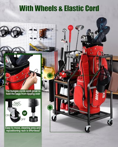 FHXZH Golf Bags Storage Garage Organizer- Golf Bag Stand for Golf Bags, Clubs, Balls, Golf Equipment Accessories, Golf Bag Storage Rack with Wheels for Garage, Club, Basement - style: 1 Golf Bag Organizer