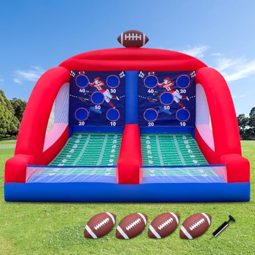 Inflatable Carnival Game Football Toss Game with 4 Inflatable Footalls, Throwing Target Game, Football Target Practice for Outdoor Event, Carnival