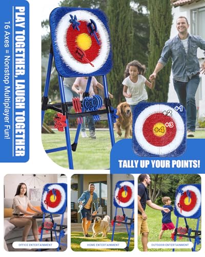Axe Throwing Bristle Target with 16 Throwing Axes Set, Foldable Axe Throwing Game for Backyard, Outdoor Games, Yard Game, Carnival Games