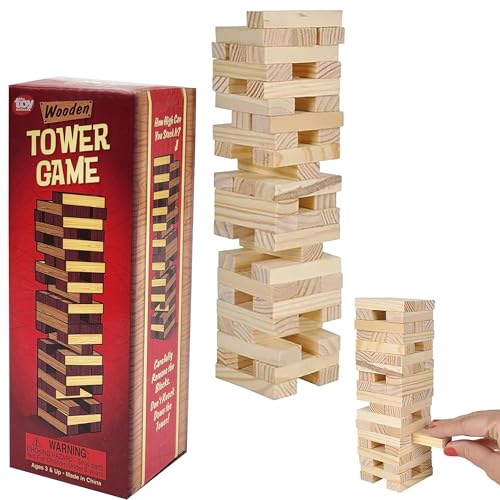 The Dreidel Company Wooden Blocks Stacking Tumbling Tower Game, Pull, and Tumble Blocks, Sensory Learning, Game Night, 6" Inches (Single) - size: Single