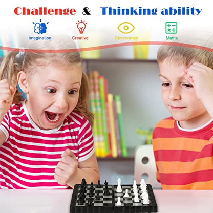 Magnetic Travel Chess Set Mini Fun Checkers with Portable Folding Chess Board Educational Toys for Family Board Games Christmas Party Favors Gifts, 2 Pcs