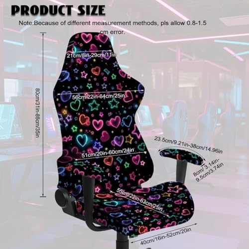 Neon Heart Love Print Set of 4 Gaming Chair Covers Slipcovers with Armrest Covers Computer Chair Cover Soft Stretch Gamer Chair Cover Cat Scratch Proof - color: Neon Heart Love