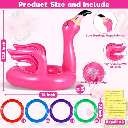 Camlinbo 15 Pcs Inflatable Flamingo Pool Toys Ring Toss Pool Game, Flamingos Luau Party Decor Hawaiian Beach Toys Carnival Outdoor Luau Party Games Supplies for Adults Family