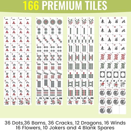 American Mahjong Tile Set,166 White Tiles Mahjong Set,4 Colors Mahjong Racks,Travel Mahjong Set with Blue Carrying Bag - style: Blue Bag--White