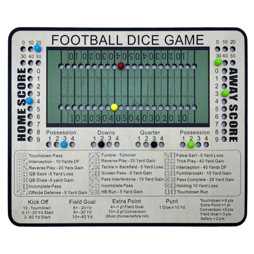 Football Dice Game - Tabletop Wooden Board Game with Scoring Track for Family Fun & Parties, Great Gift for Friends