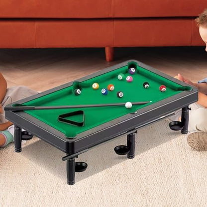 DYNWAVE Pool Table Set for Kids Indoor Game Toy Billiard Cues Small Tabletop Billiards Desktop Snooker for Parties Apartment Playroom