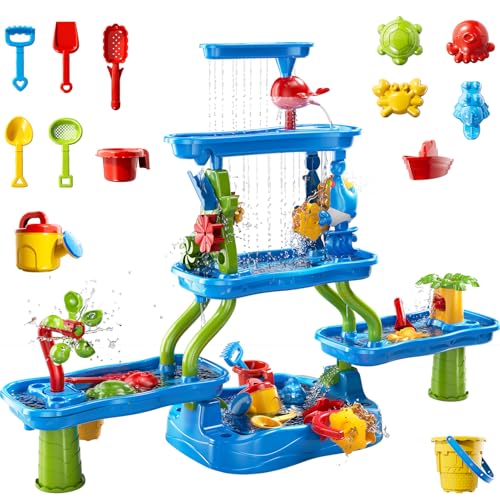 5-Tier Water Table for Toddlers Kids Ages 1-3 3-5 4-8, Sand and Water Table with Rich Activity Set, Summer Outdoor Beach Outside Backgard Pool Toys for Kids Boys Girls - color: Blue9969