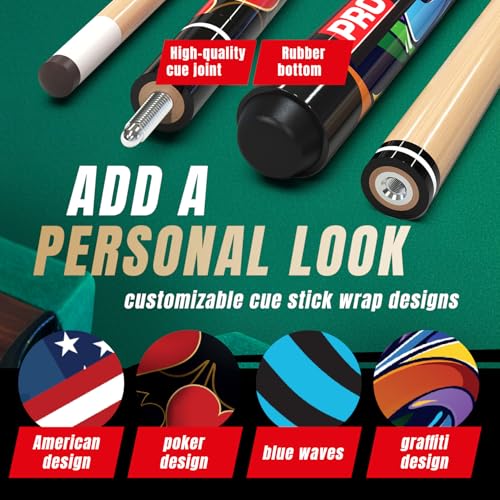 Prosniper Premium Pool Sticks Set of 4 | 58-Inch, 19-Oz Canadian Maple Pool Cue with Low-Deflection Shaft & 4 Extra Chalks | Pro-Grade Billiard Cue for Home & Bar Play - color: Multicolor
