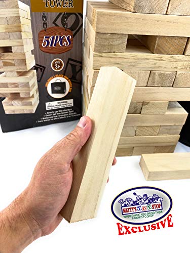 Mɑtty's Toy Stop Deluxe 51pc Giant Wood Tower Stacking Game with Storage Bag (Starts 17" Tall)