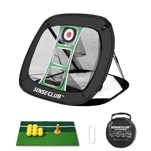 SENSECLUB Foldable Chipping Net & Floating Green, Indoor Golf Practice Chipping Target, Backyard Golf Game & Gifts - style: Square Net +Mat +Balls