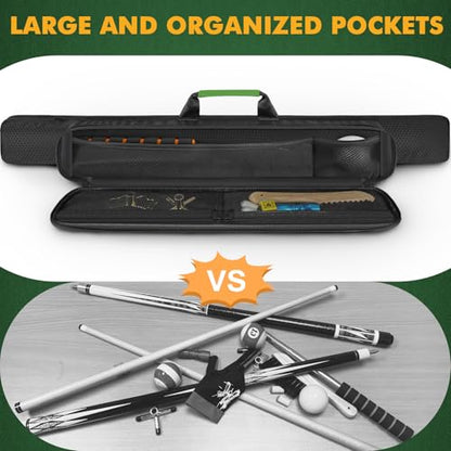 PEKREWS Pool Cue Case, Soft Pool Stick Case 1x1 Holds 1 Butt and 1 Shaft with Queue Zipper Pocket, Sturdy Polyester Billiard Cue Bag with Shoulder Strap Handle, Billiard Stick Bag for Men and Women - color: Green