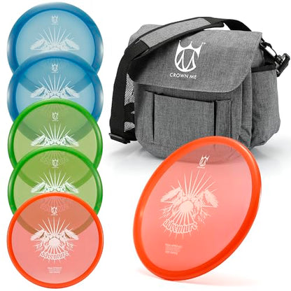 CROWN ME PDGA Aprroved Disc Golf Pro Set with Bag and 6 Discs - color: Grey