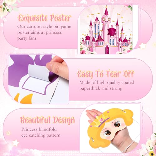 Faccito Princess Party Games Pin The Flag on The Castle Birthday Pin Games Set Include Pink Castle Poster 24 Flag Stickers 2 Blindfolds for Princess Birthday Tea Party Decorations Activities Supplies - style: Princess