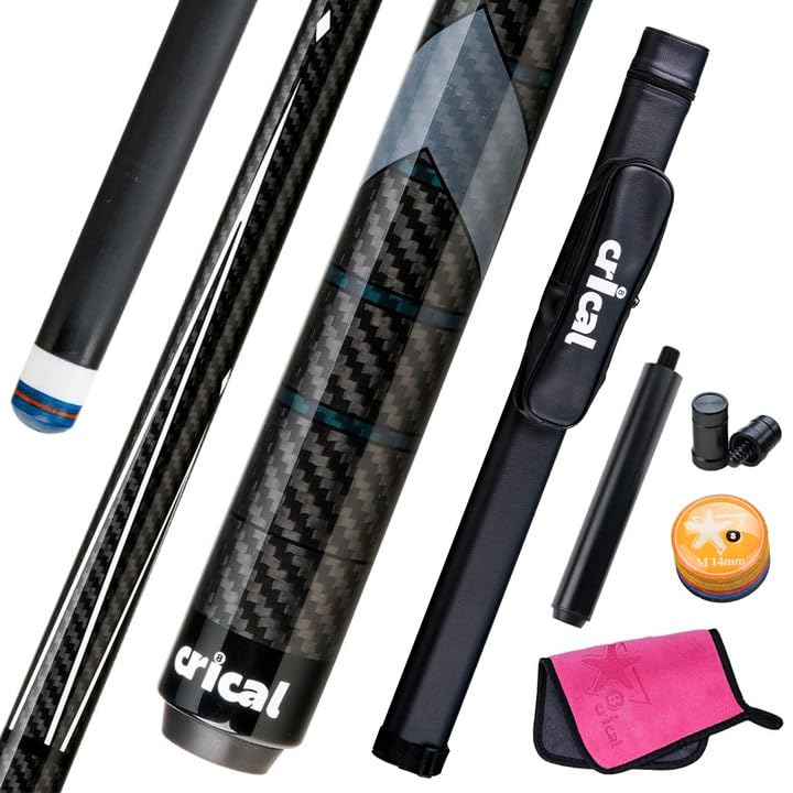 CRICAL Carbon Fiber Pool Cue Stick 58" Billiard Cue Sticks Professional Low Deflection Pool Sticks with 3/8 * 8 Pin Joint and 12.5mm Tip - color: 008-CL01-set