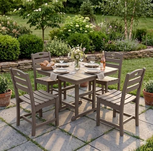 5 PCS Outdoor Dining Set, Weather Resistant HDPE 37.8" Square Patio Table and Chairs Patio Furniture Sets with 1.7" Umbrella Hole for Garden, Backyard, Yard, Pool, Balcony, Brown - color: 37.8" Outdoor Dining Set of 5, Brown