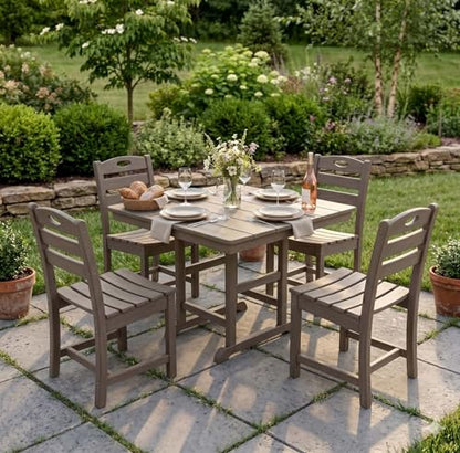 5 PCS Outdoor Dining Set, Weather Resistant HDPE 37.8" Square Patio Table and Chairs Patio Furniture Sets with 1.7" Umbrella Hole for Garden, Backyard, Yard, Pool, Balcony, Brown - color: 37.8" Outdoor Dining Set of 5, Brown