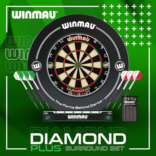 WINMAU Diamond Plus Dartboard - PDC Tournament Dart Board with High-Density Sisal & Reduced Bounce-Out Wiring - Available as Board Only, Surround Set or Cabinet Set with Steel Tip Darts