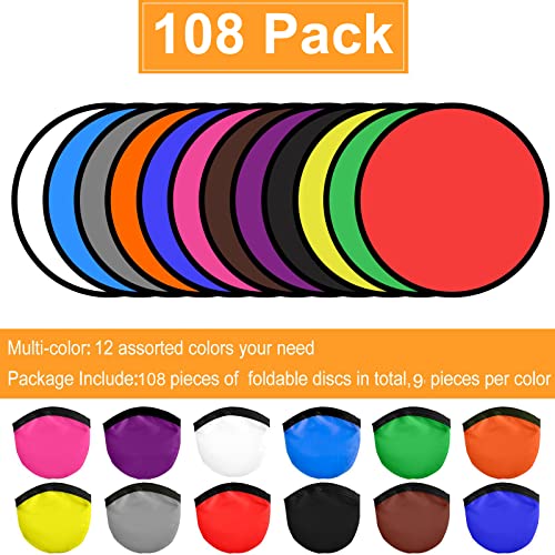 Mototo 108PCS Foldable Flying Disc Fans 8 Inch White Foldable Flying Disc Fan Bulk with Pouch Collapsible Pop up Hand Fan Toy - color: Multicolor