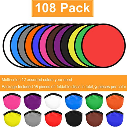 Mototo 108PCS Foldable Flying Disc Fans 8 Inch White Foldable Flying Disc Fan Bulk with Pouch Collapsible Pop up Hand Fan Toy - color: Multicolor