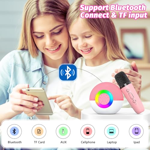 goopow Mini Karaoke Machine Speaker for Kids Adults, Portable Bluetooth Microphone Song Toys with LED Light, Best Chritmas Birthday Festival Gift for 3 4 5 6 7 8+ Year Old Girls Boys (Pink-2MIC) - color: Pink-2Mic