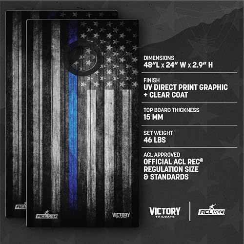 Victory Tailgate 4’ x 2’ Tournament Cornhole Board Sets – Patriotic and Lifestyle Designs – Includes 8 Cornhole Bags – Bean Bag Toss Game for Tailgates & Backyard Fun
