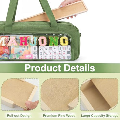 Novabright 2 Pcs Wooden American Mahjong Tile Case Only Pull out Mahjong Tile Storage Box 19.7 x 3.3 x 1.8 Inch for 168 Standard Tiles 1.2'' Empty Protective Mah Jong Gift for Mahjongg Game Enthusiast