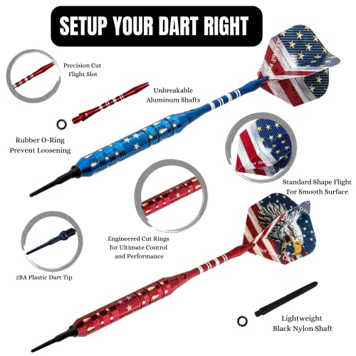 Soft Tip Darts Set - Professional Darts for Electronic Dartboard - Includes Brass Barrels + Plastic & Aluminum Shafts + Rubber O'Rings + Flights + 50PC 2BA Tips + Wrench - style: 19g-USA-STC10421